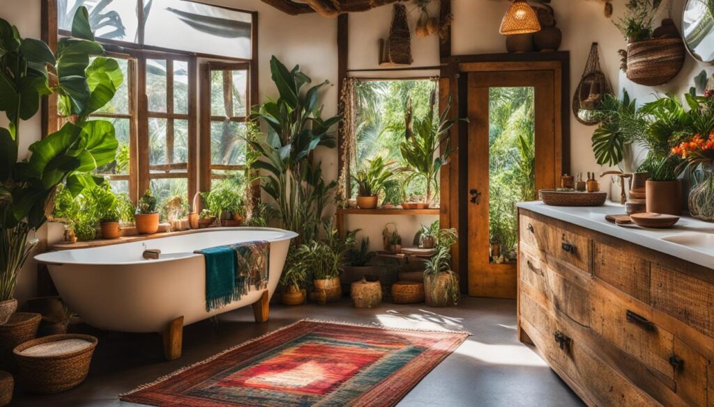 Bohemian bathroom with plants