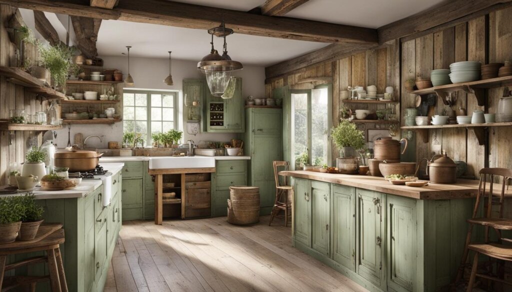 Shabby chic kitchen with reclaimed timber