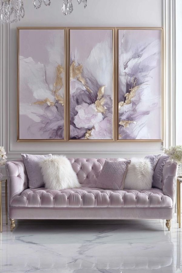 Above the couch decor ideas: Stylish gallery wall with eclectic frames.