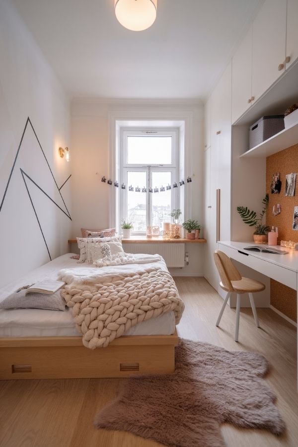 Bedroom ideas for teenage girls: Cozy with fairy lights and vibrant decor.