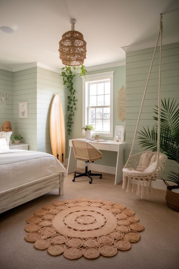 Bedroom ideas for teenage girls: vibrant pastel decor, cozy reading nook, wall art.