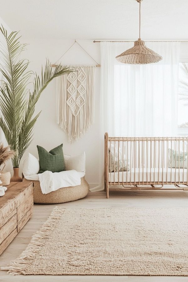 A peaceful nursery featuring soothing natural tones and minimalist decor.