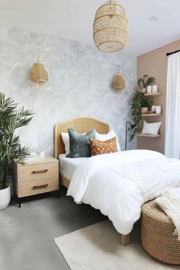 Woven tapestry decor from a boho teenage girl bedroom, infusing warmth and artistic elegance into the space.
