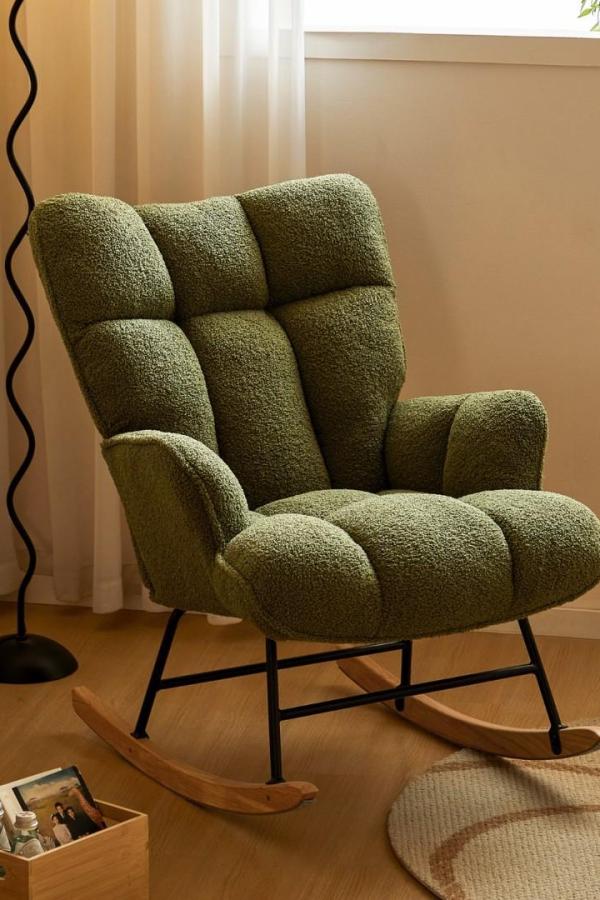 Elegant Olive Boucle Chair Enhances Interiors, Showcasing Boucle Chair Ideas.