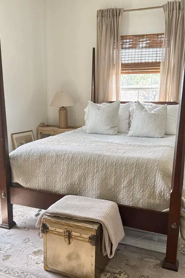 Textured neutral bedroom from @salembrieske showcasing coastal bedroom ideas with natural materials and woven accents