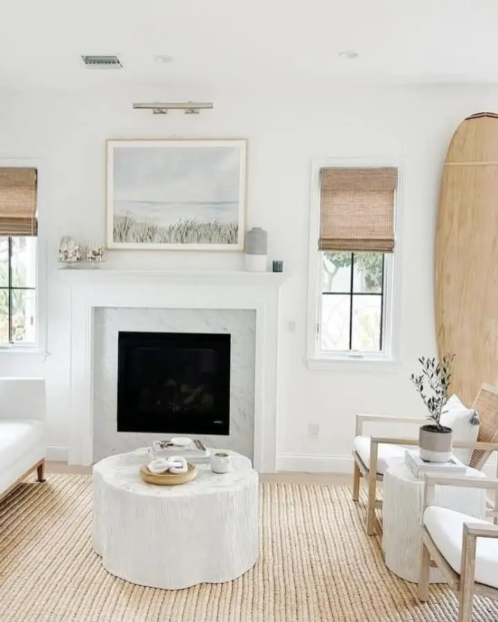 Woven bamboo window shades from @debpresutto_art. Natural texture adds warmth to neutral living space.