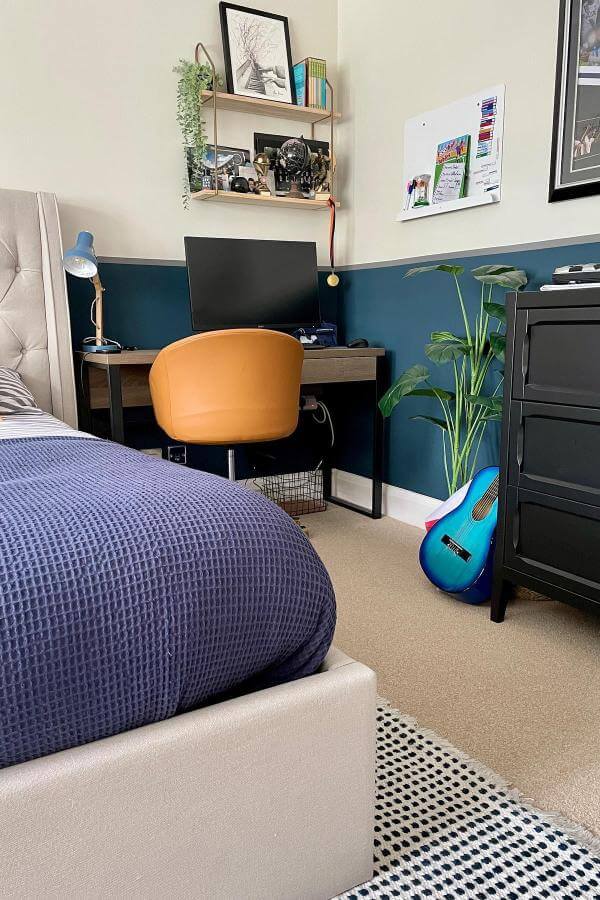 Eclectic bohemian bedroom from @emilynorrishome. Bursts of color and musical accents inspire creativity and comfort in teenagers.