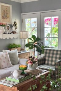 Soft gingham fabric chair from @a_bit_of_cottage_charm. Invokes cozy cottagecore aesthetic and timeless whimsy.