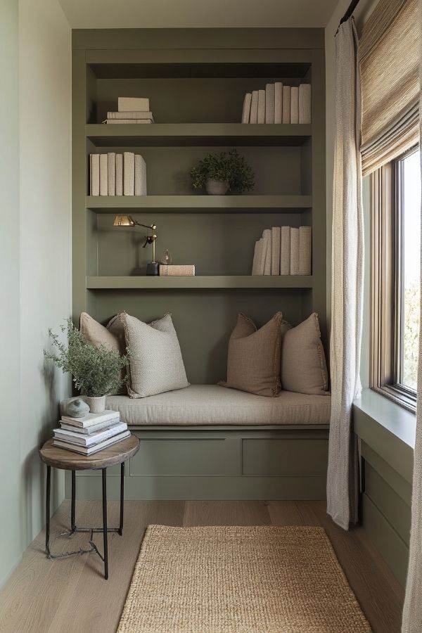 Cozy home library ideas with plush seating and warm lighting.