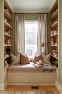 Cozy home library ideas: Warm lighting, plush chairs, wooden bookshelves, inviting rugs.