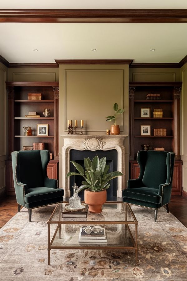 Cozy home library ideas with warm lighting, plush seating, and bookshelves.