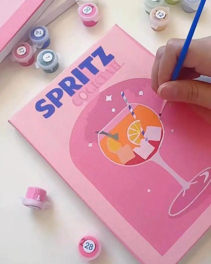 Pink paint by numbers canvas from @diy_artclub featuring cocktail glass and bold lettering design.