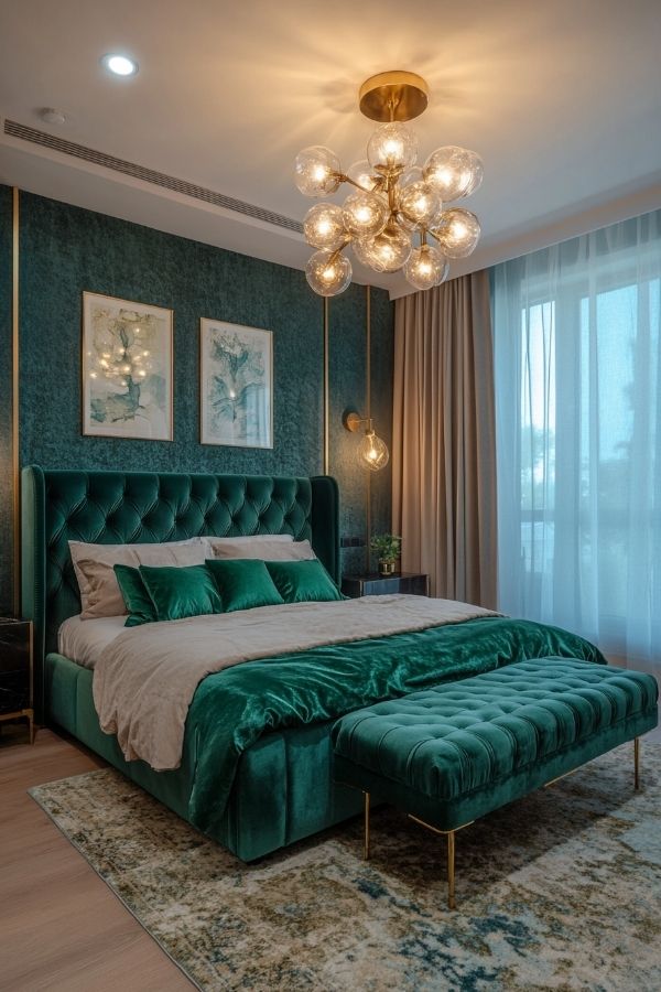 A luxurious teal backdrop with elegant, shimmering gold embellishments.