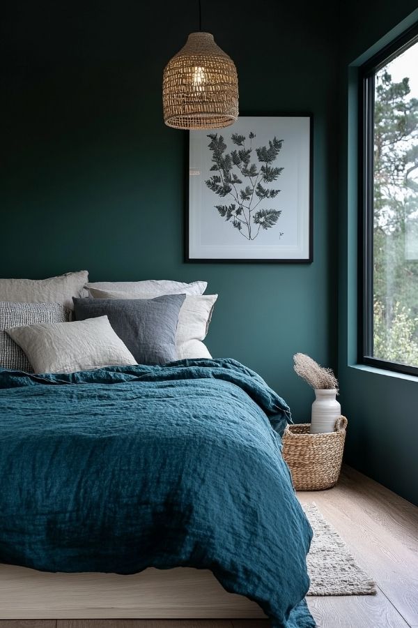 Minimalist design featuring teal tones and natural, textured elements.