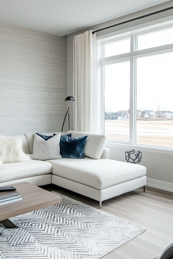 Formal living room with elegant furnishings and neutral color palette.