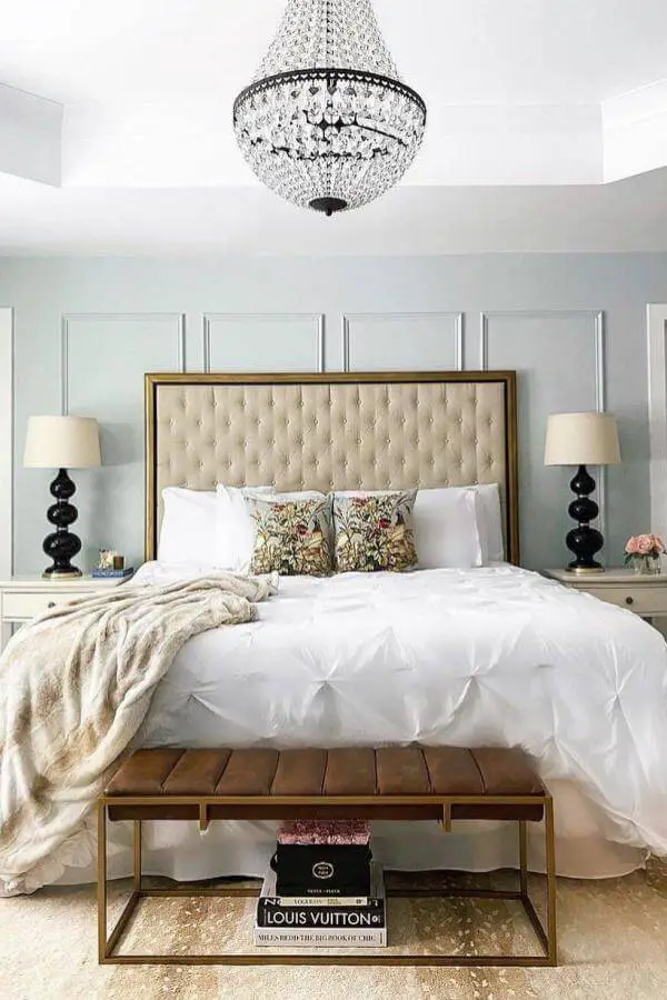 Crystal empire chandelier from @brextoncoleinteriors. Features cascading crystals perfect for glam bedroom decor lighting statement.