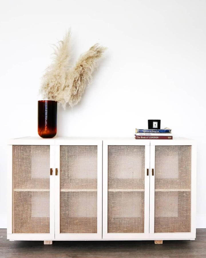 white and natural woven rattan door ikea kallax hacks & ideas sideboard from @viv.albrecht simple stylish storage with pampas grass decor
