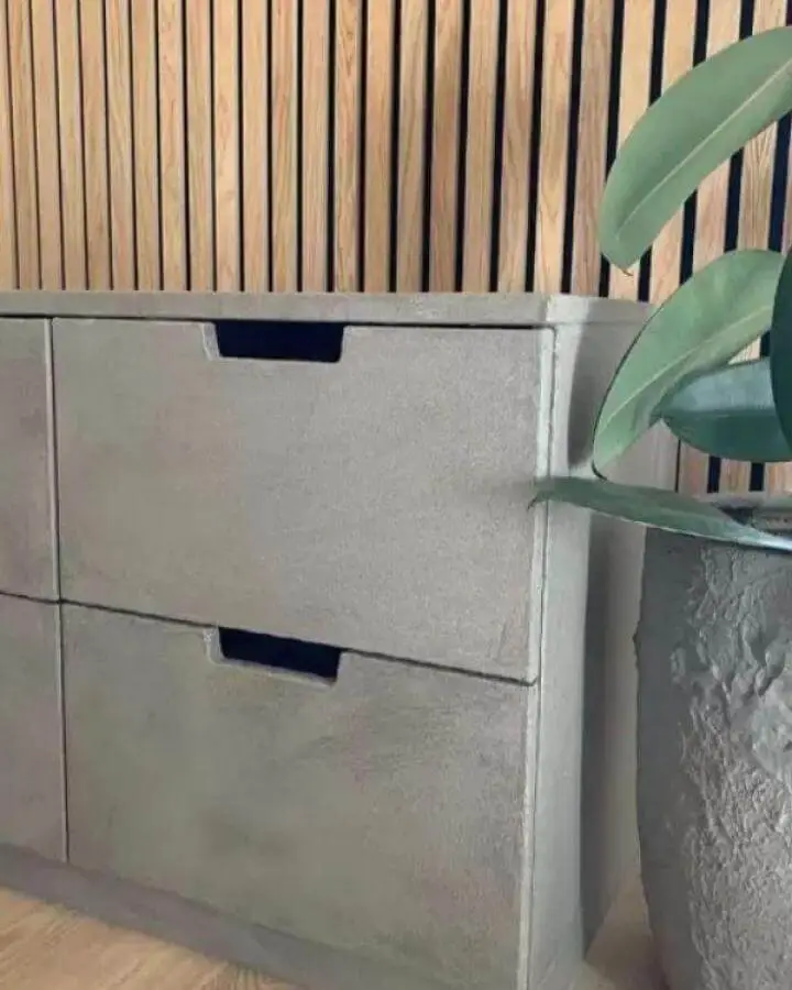 Concrete textured Ikea Nordli drawers from @nanna_shyama with industrial style and minimalist design.