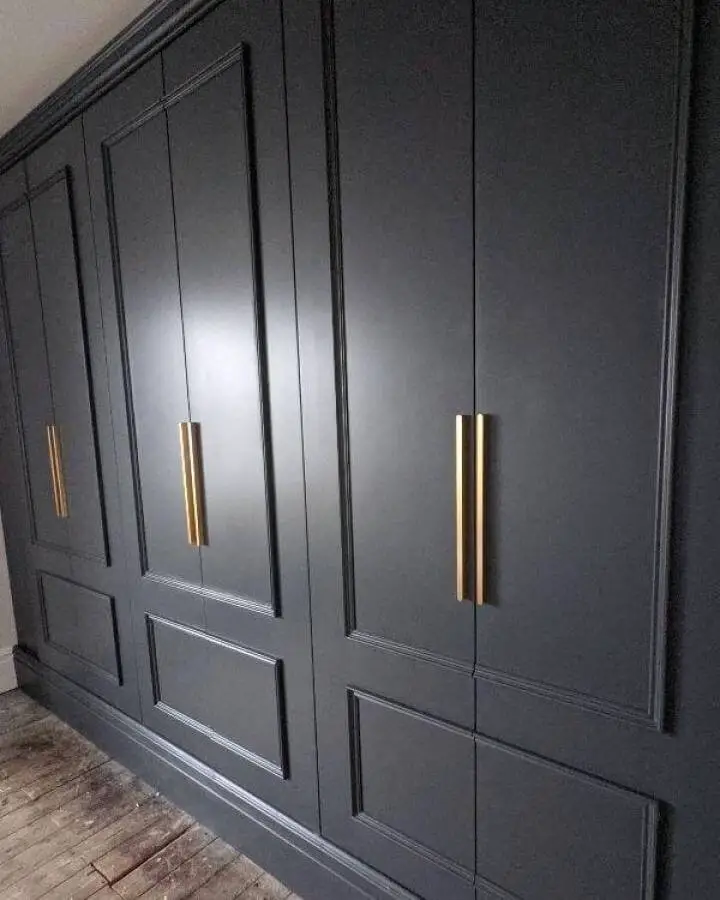 matte black wardrobe with gold handles ikea pax hacks from @twentyto1 elegant panel details and modern style