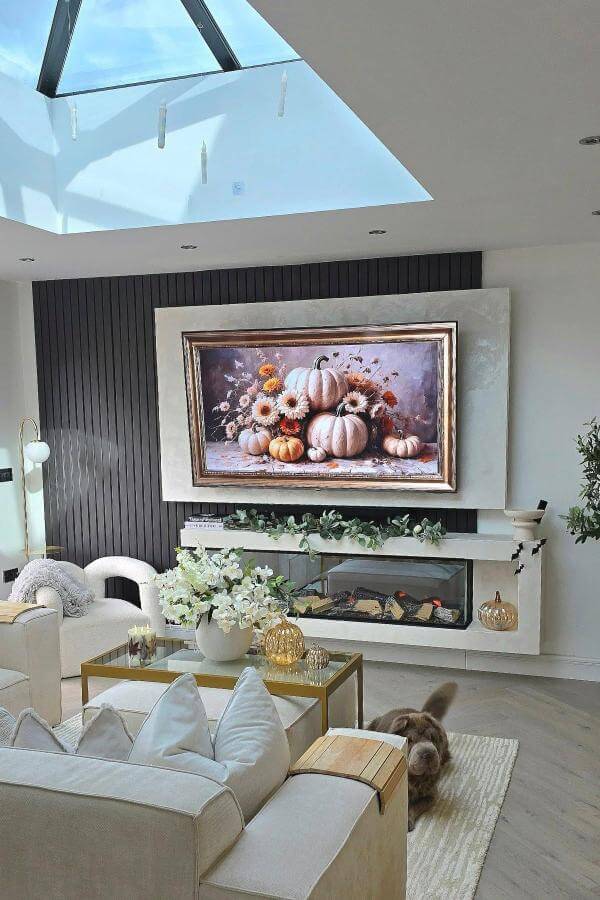 Skylight Serenity Meets Luxurious Comfort with innovative media wall ideas.