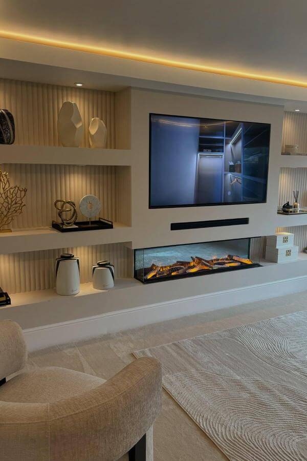 Serene Glow on Chic Media Wall showcasing innovative media wall ideas.