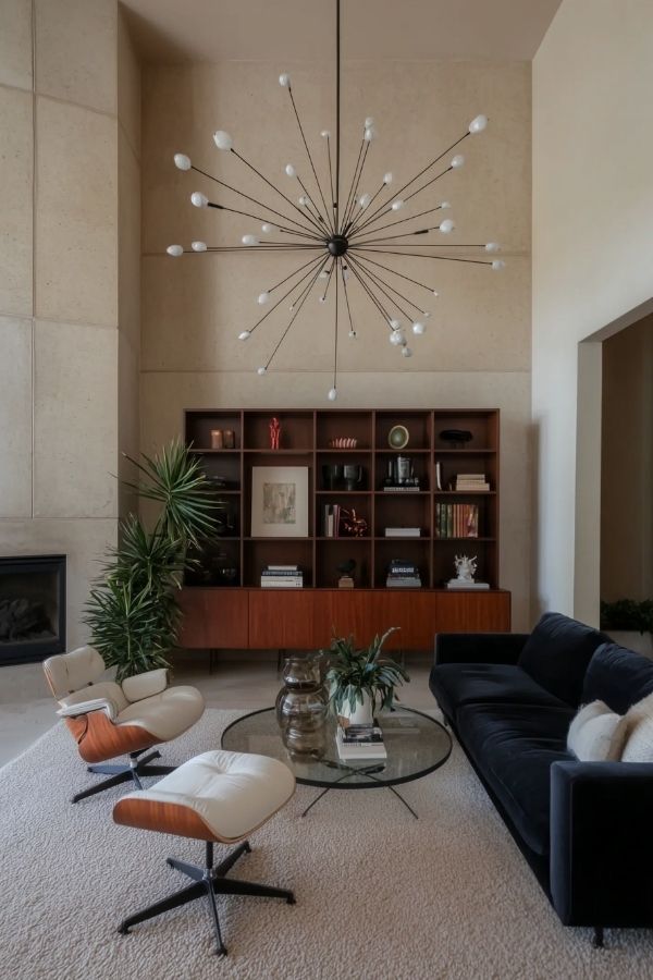 A luxurious chandelier blending classic and modern design elements elegantly.