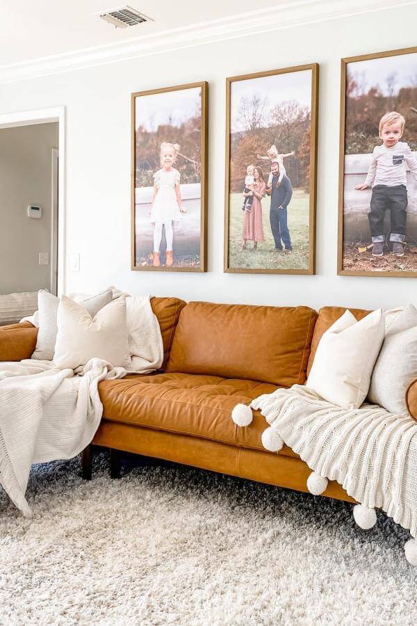Cozy leather mid century modern sofa from @off_skate_vintage, perfect for gallery-inspired living spaces.