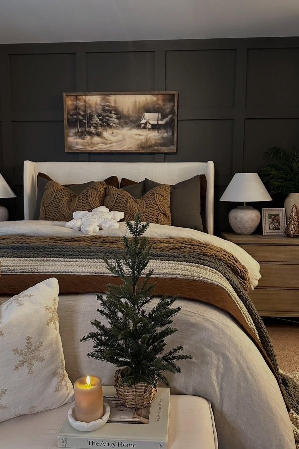 Cozy woodland retreat with moody bedroom ideas, exuding serene ambiance.