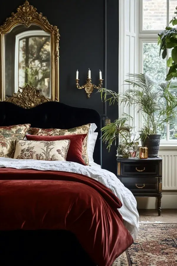 Dimly-lit bedroom with plush cushions, soft textures, and flickering candlelight.