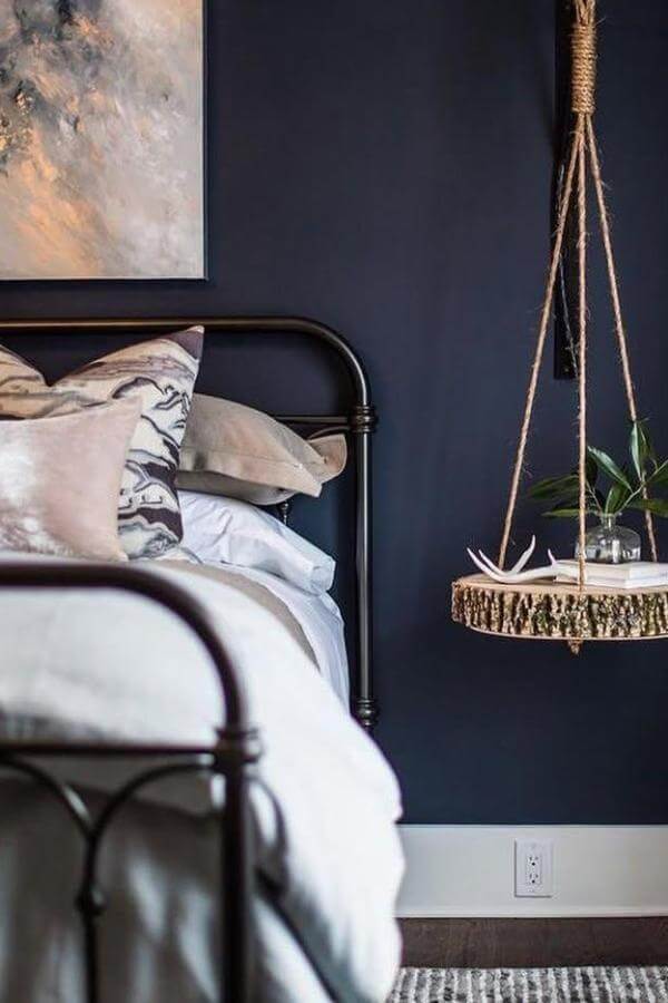 Rustic wood hanging nightstand from @rowespurlingpaint. Adds statement charm to cozy spaces.