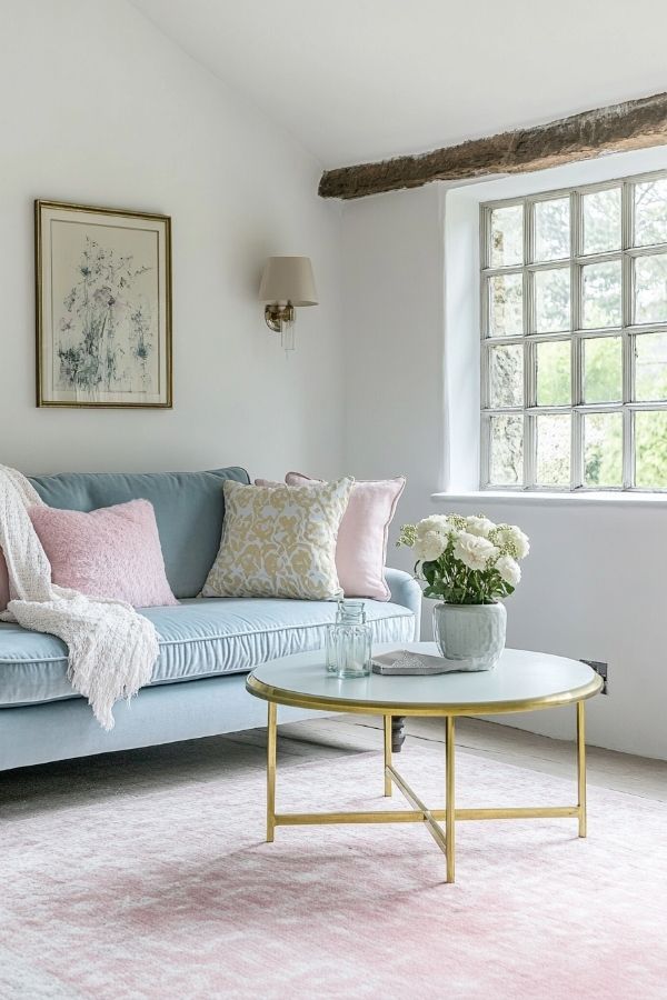 Pastel living room ideas: Soft hues, cozy vibe, cheerful decor, inviting ambiance.