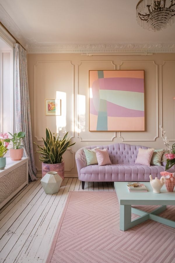 Pastel living room ideas: Soft hues, cozy ambiance, elegant decor, inviting warmth.