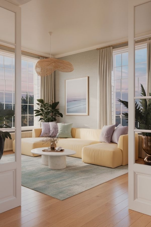 Pastel living room ideas with soft hues and airy decor accents.