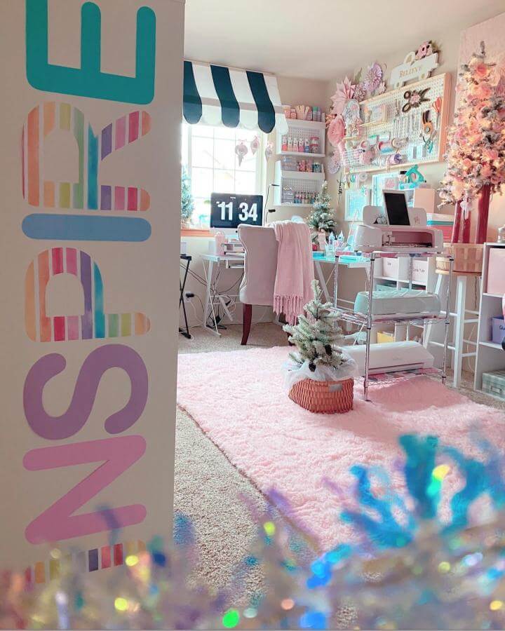 Plush pink rug and pastel craft room setup from @heartofthehoneybee with cozy textiles and cheerful decor accents.