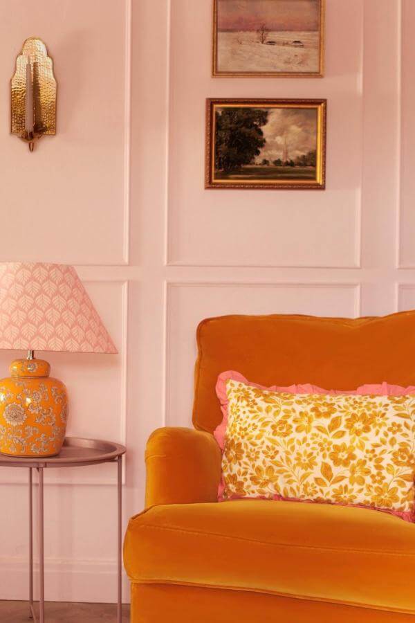 Vibrant elegance enhances a sophisticated pink living room; inspiring pink living room ideas.