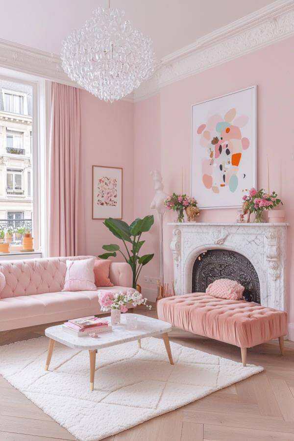 Playful Charm: Pink living room ideas featuring vibrant, cozy decor.