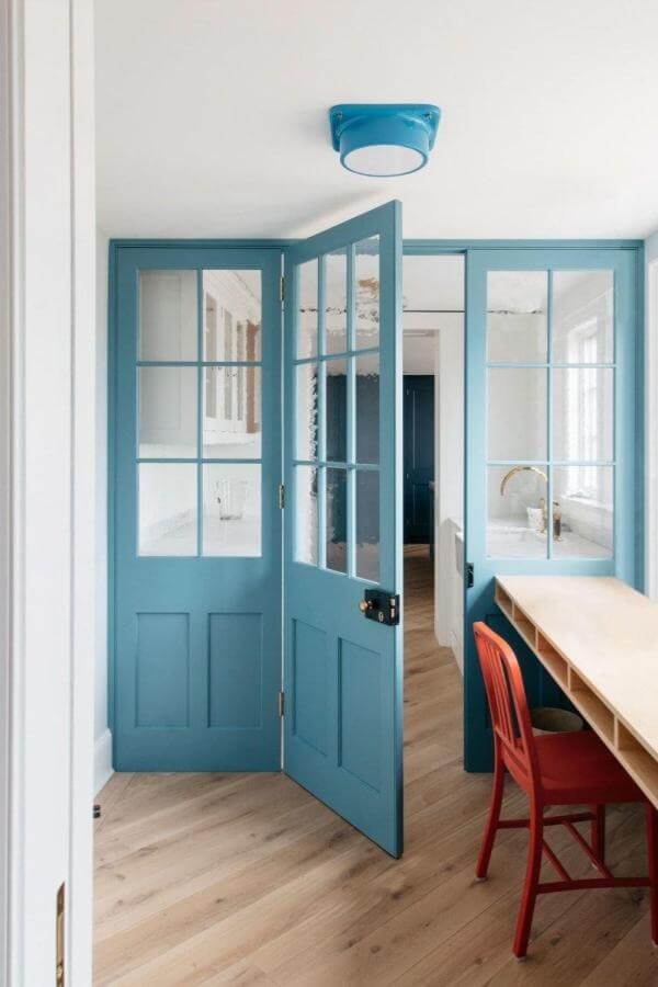 Turquoise room divider adds vibrant flair, enhancing unique room divider ideas.