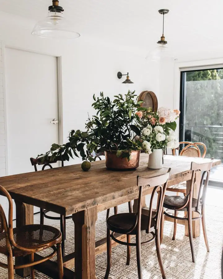 Rustic wooden dining table from @dalesrun showcasing natural imperfections perfect for wabi sabi dining room ideas